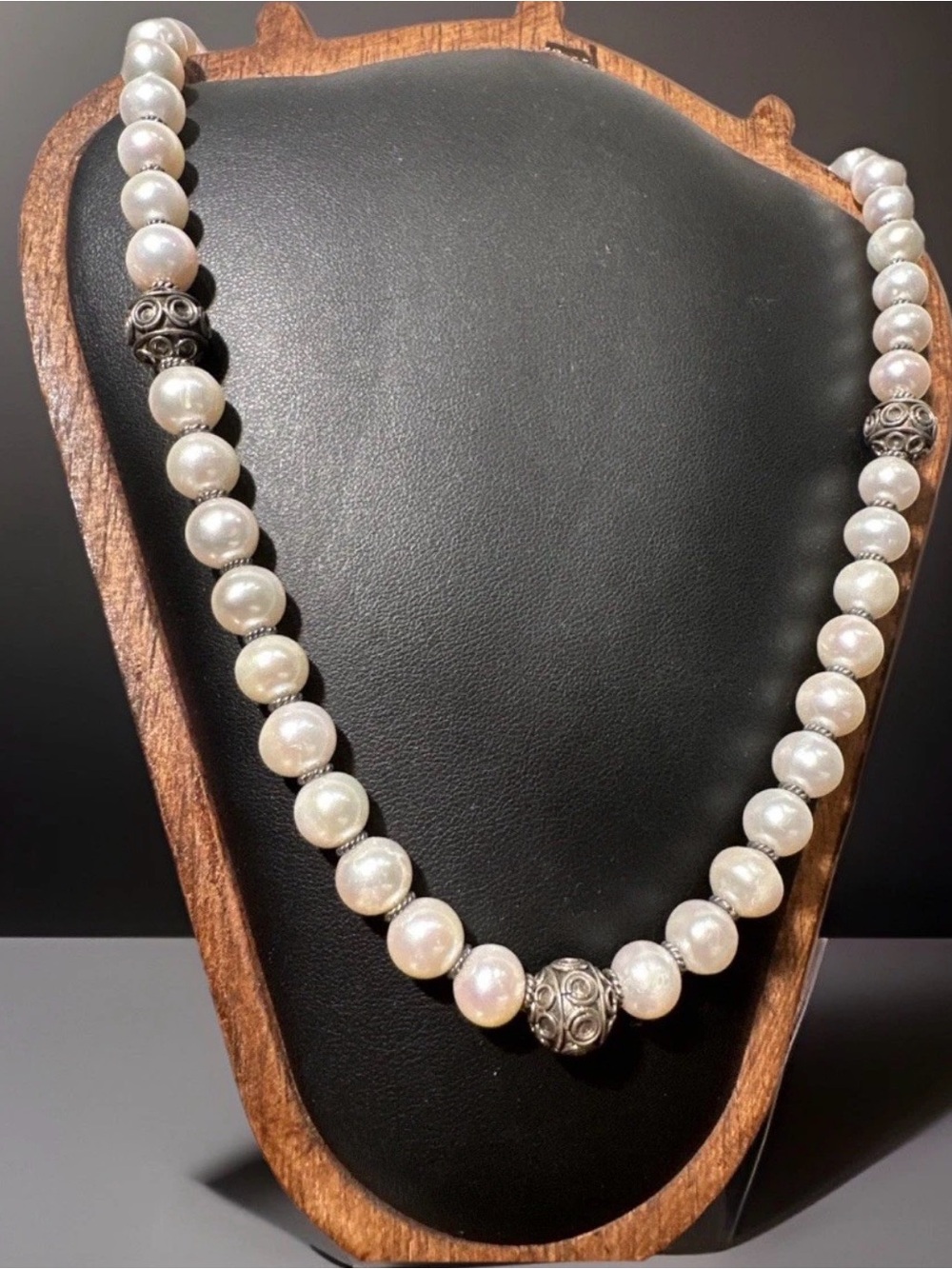 Suarti Sterling Silver 925 Cultured Pearl Bead Stations Toggle Necklace 18in